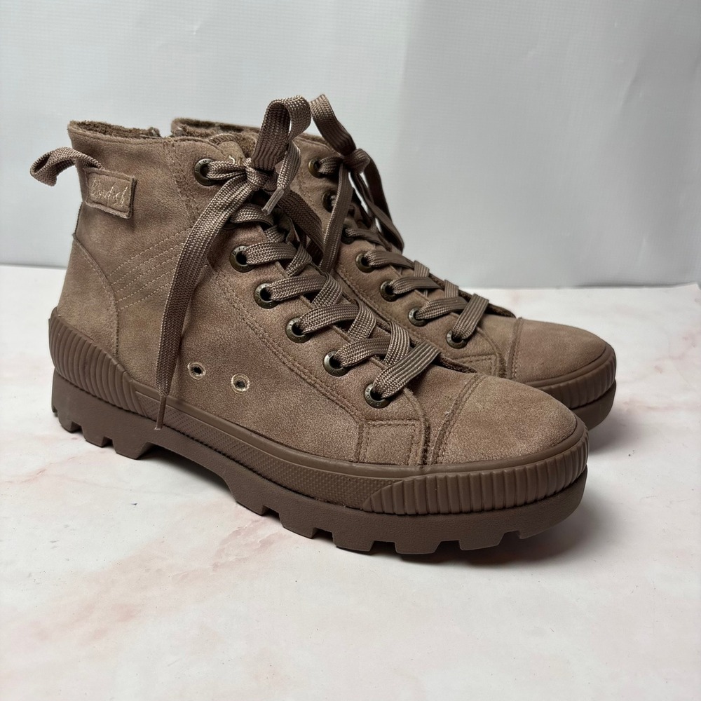 Blowfish Malibu Womens Taupe Faux Suede High Top Sneaker Lug Sole Boots Brown 10